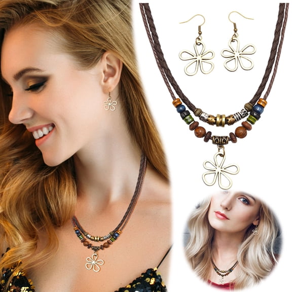 Jewelry Sets Women's Beaded Jewelry Set Adjustable Necklace And Earrings Ideal for Daily Wear Party Beach Boho Style Statement Accessory for Women