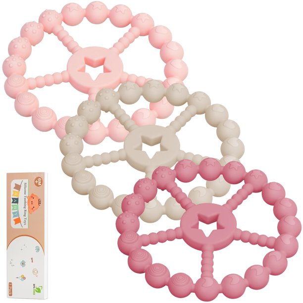 Juguetes para la dentición de bebés Loviomad Pack de 3 anillos de silicona