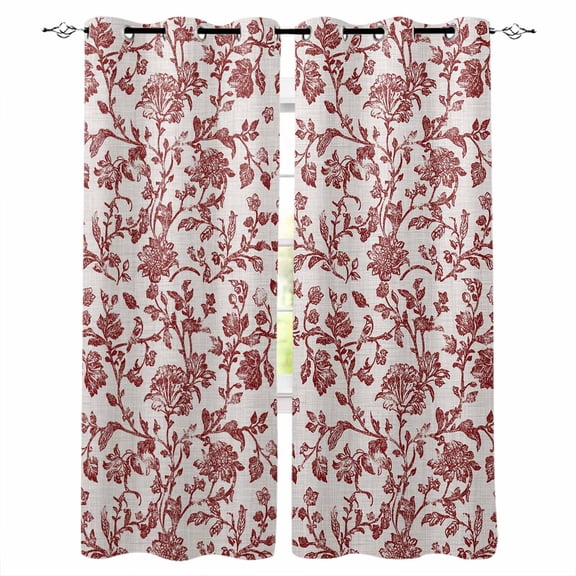 Farmhouse Red Blackout Curtains 84 Inches Long, Vintage Flower Leaf Botanical Plant Thermal Insulated Black Out Curtains, Darkening Window Curtain Drapes for Bedroom Living Room 52"x84" 2 Panels