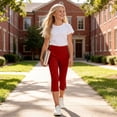thumbnail image 6 of StSilkitty Girls Capris Leggings Solid Color High Waist Elastic Stretch Yoga Cropped Pants Comfy Breathable Trousers with Pockets, 6 of 9