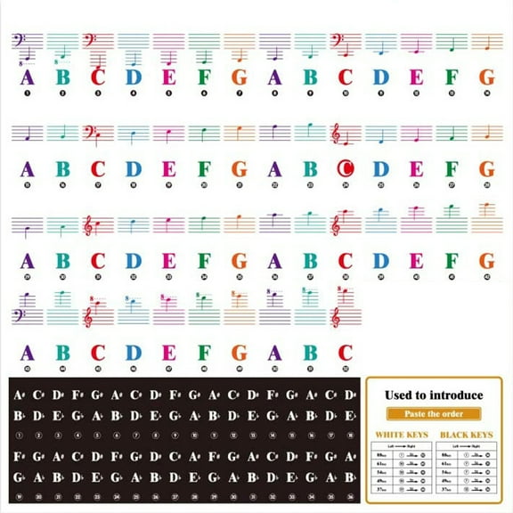 UDIYO 37/49/54/61/88 Key Transparent Detachable Music Decal Piano Keyboard Sticker