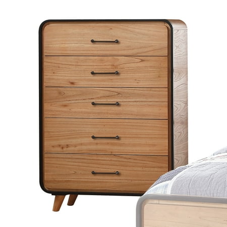 Acme Furniture Carla Oak and Black Chest with Five Drawers