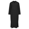 thumbnail image 4 of Telankuip Long Sleeve Stand Collar Traditional Arab Robe for Men Solid Color Long Sleeve Ankle Length Shirts Loose Fit Prayer Garment with Side Slits Black M, 4 of 4