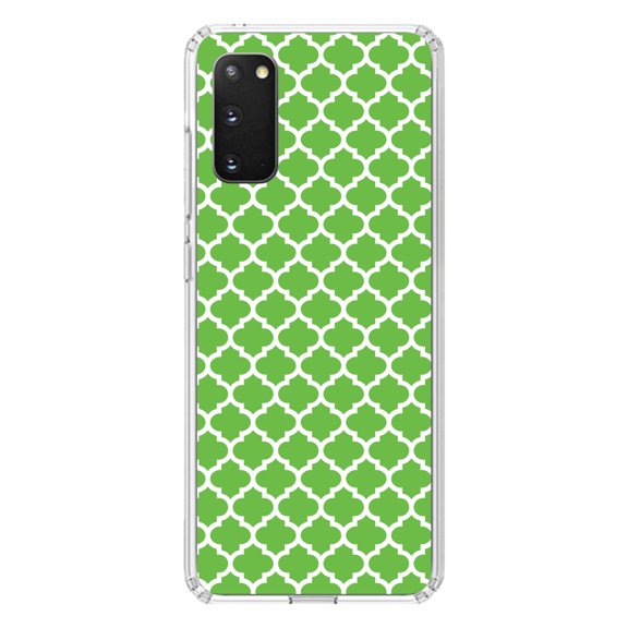 DistinctInk Clear Shockproof Hybrid Case for Galaxy S20 PLUS / 5G (6.7" Screen) - TPU Bumper, Acrylic Back, Tempered Glass Screen Protector - Green White Moroccan Lattice