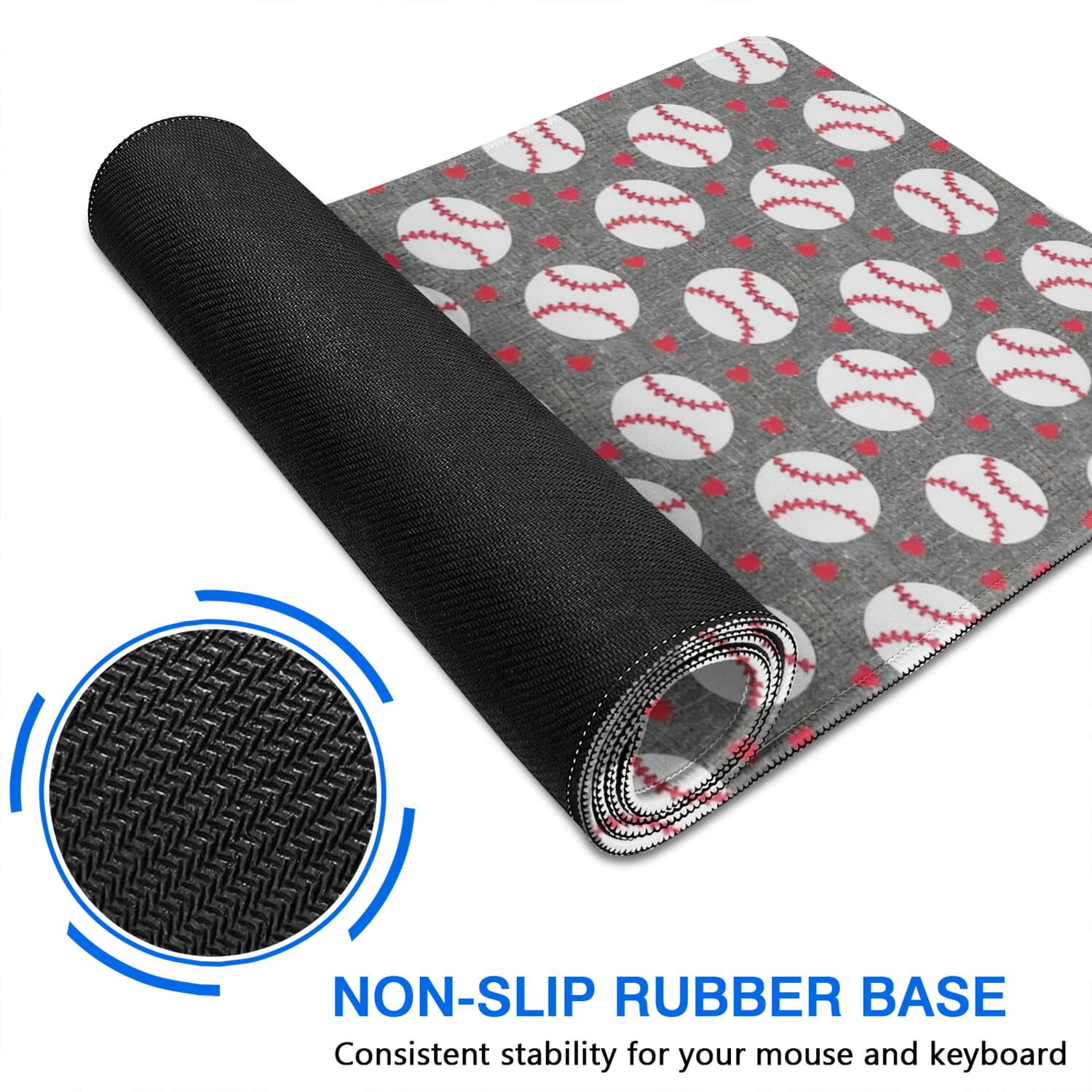 Long Mouse Pads for Desk,Baseballs and Love Desk Mats on Top Of Desks, Desk Mouse Pad Extra Large with 3mm Non-Slip Base and Stitched Edge for Gaming,Office,Work,Home 31.5"x15.7"