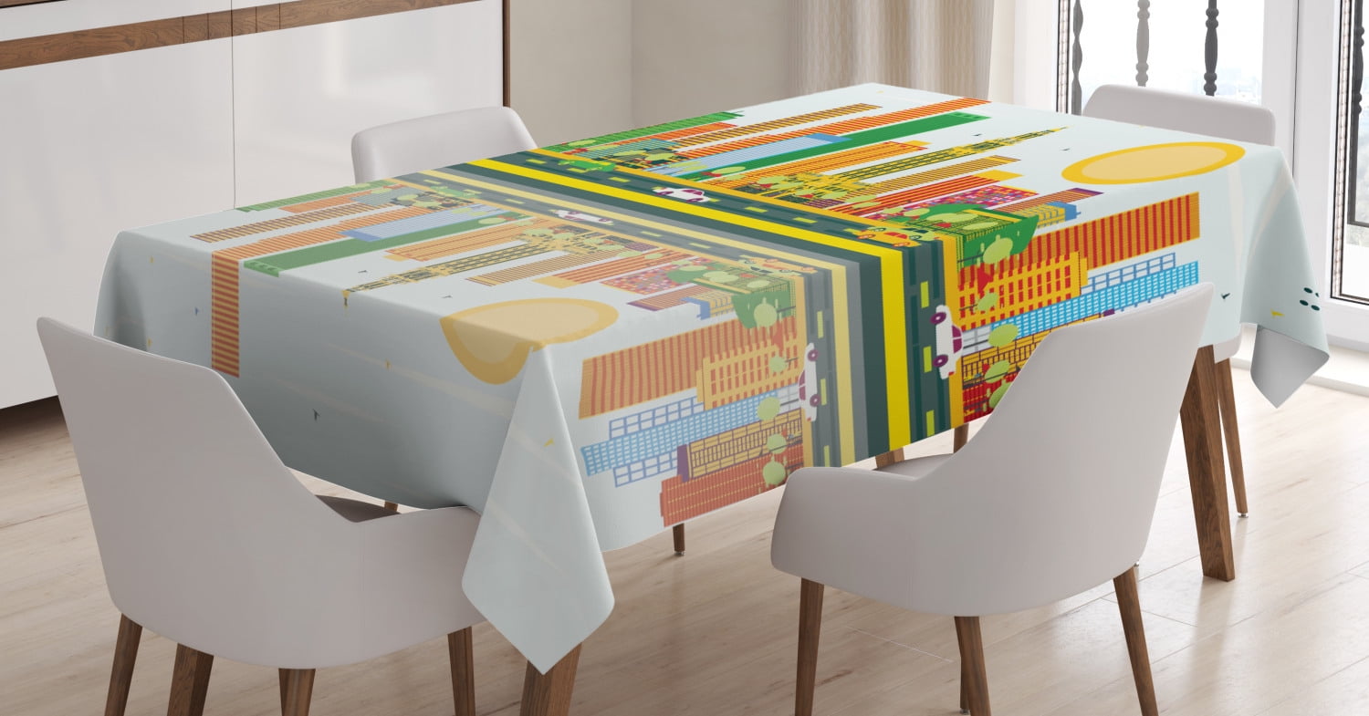 Miami Tablecloth, North American City Skyline with Water Reflection