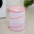 thumbnail image 3 of Mesh Foldable Laundry Basket Bag - Spacious Breathable Storage Hamper for Clothes & Plush Toys - Lightweight Easy-To-Carry Organizer for Home & Travel, 17.72*13.78in, Pink, 3 of 6