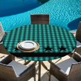 thumbnail image 6 of Teal Black Plaid Round Tablecloth, Fitted Table Cover with Elastic for 45"-54" Round Tables, Farmhouse Retro Star Abstract Checked Table Cloth Outdoor Indoor Dinning Party Waterproof Tablecloths, 6 of 7