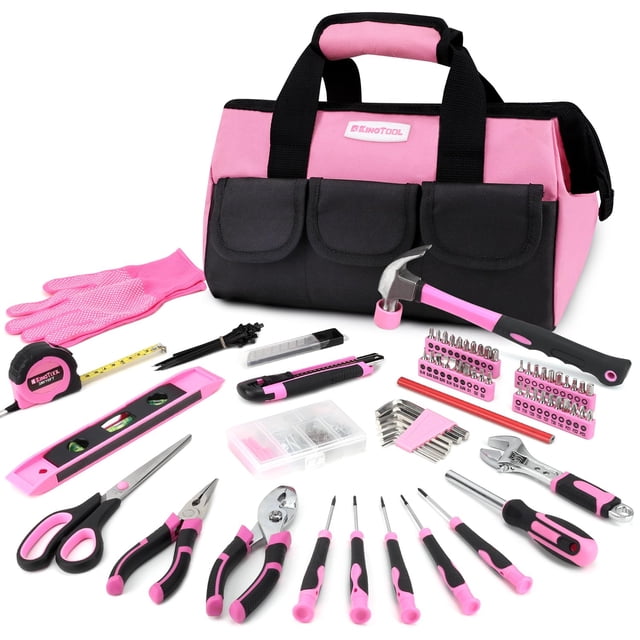 KingTool Ensemble d'Outils Rose 275 Pcs - Kit d'Outils Rose avec Sac de Rangement à Grand Ouverture de 12 Pouces, Kit d'Outils pour Femmes pour la Maison, Parfait pour Projets DIY et Réparations à Domicile
