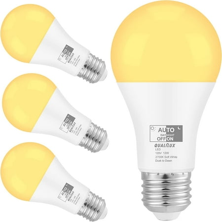 

Dusk to Dawn Light Bulbs 12W 1000LM Soft White 2700K Photocell Sensor Auto On/Off Can Use at Close LED A19 E26 4-Pack