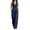 thumbnail image 2 of Abomasnow Pant Suits for Women Dressy Casual 2 Piece Business Work Outfits V Neck Sleeveless Vest Blazer Wide Leg Pants Set, 2 of 9