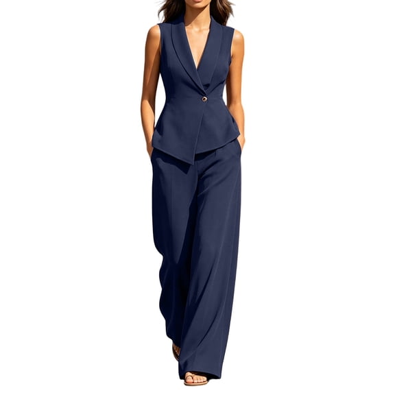 Bosfbaoi Two Piece Sets for Women Sleeveless Blazer Vest and High Waist Wide Leg Pants Formal Work Office Womens Summer Outfits