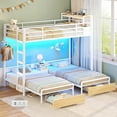 thumbnail image 3 of Twin Triple Bunk Bed with Desk and 5 Storage Drawers Twin Over Twin Metal Bunk Bed with LED Lights and Charging Station, Heavy Duty Loft Bed with Safety Guardrail and Ladder for Adults, White, 3 of 10