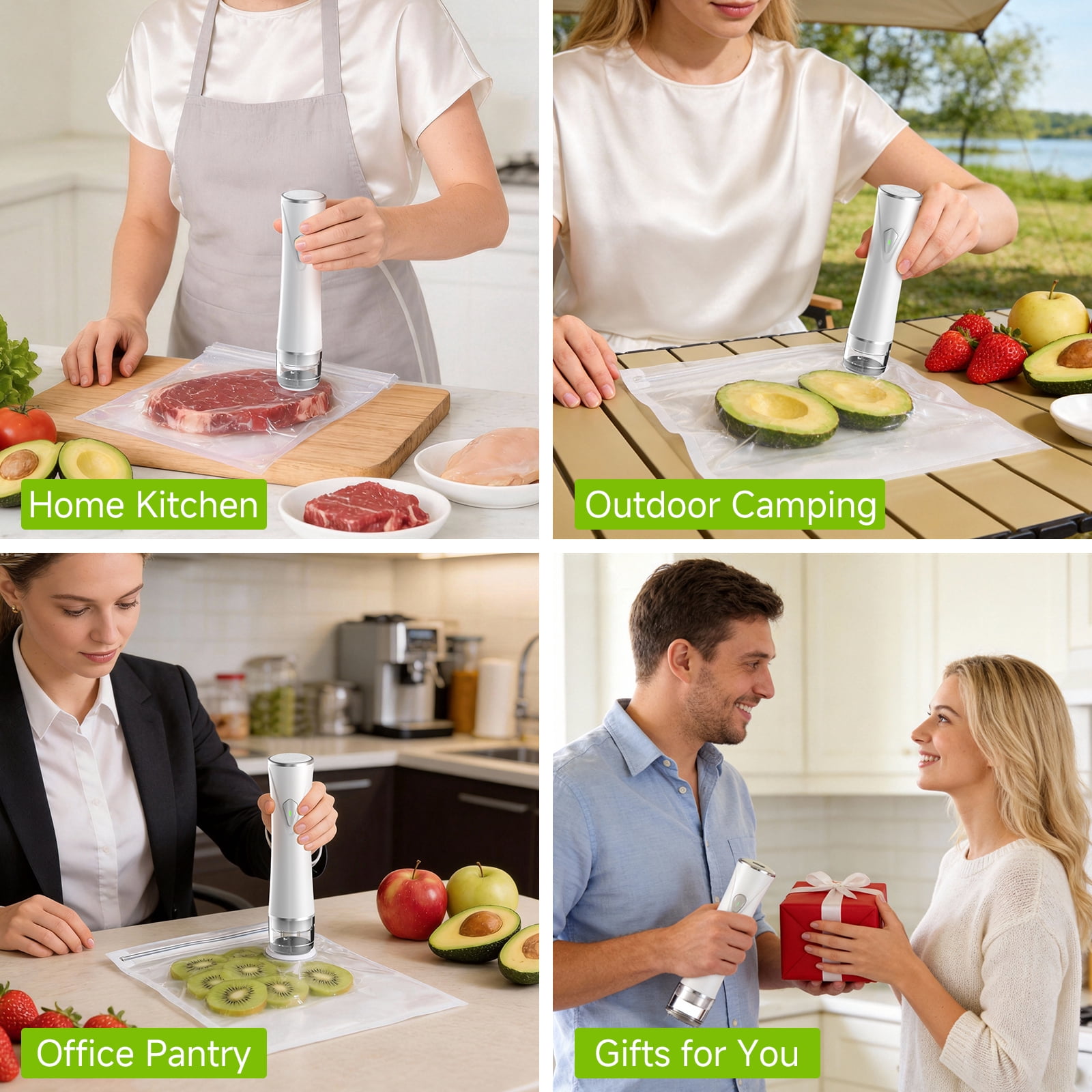 Vixino Compact Vacuum Sealer for Food (Vacuum Sealer Machine + 30 Reusable Vacuum Bags) Powerful Handheld Vacuum Sealer Machine, Extend Freshness Longer, Portable & Cordless
