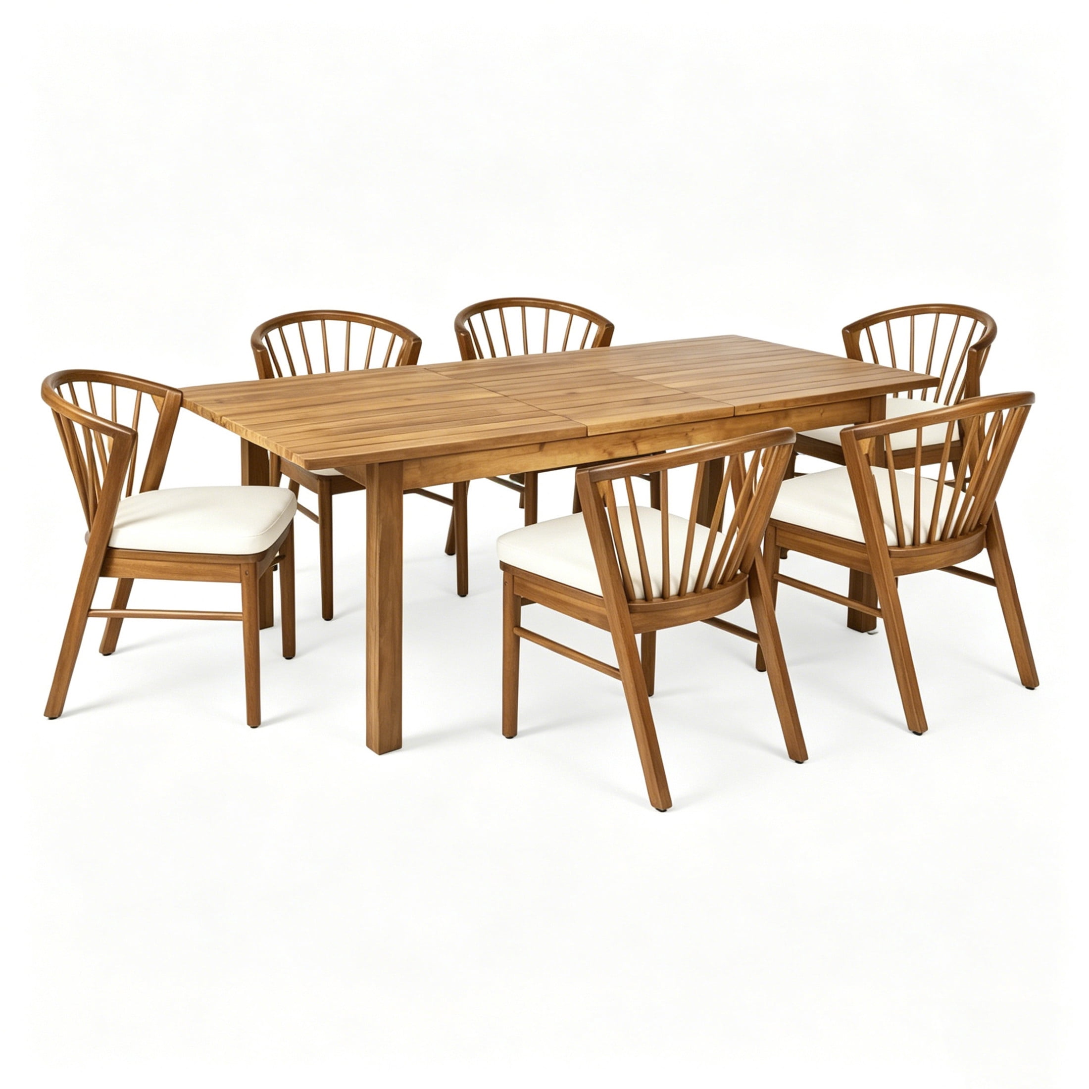 Christopher Knight Home 7-Piece Rustic Patio Expandable Dining Table with Windsor Chairs, Teak+Cream