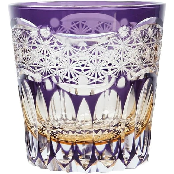 Old Fashioned Glasses Japanese Style Crystal Purple 10oz Diamond Cut Glass Cup Tumbler for Vodka Cocktail Whiskey (Purple)
