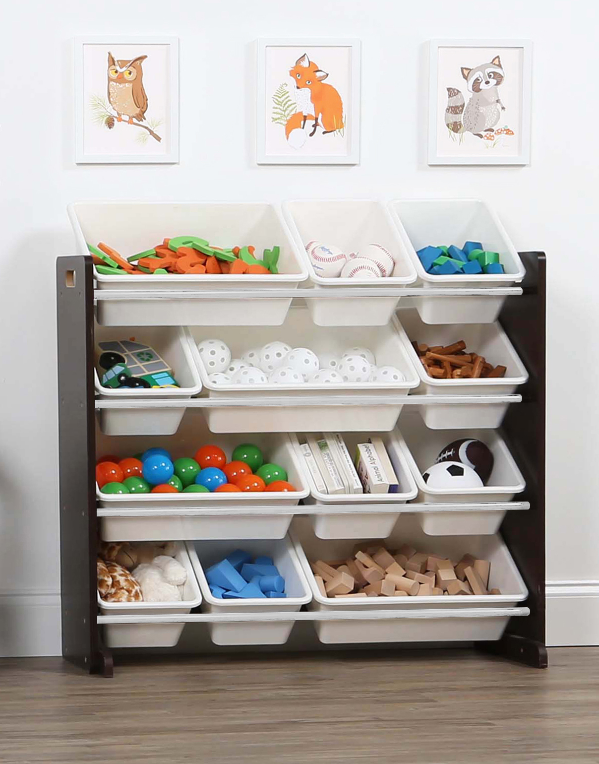 Humble Crew Children Plastic Organizing Rack with 12 Bins, Espresso and White - image 5 of 9