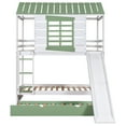 thumbnail image 6 of Euroco Twin Size Wood House Bunk Bed with Two Trundle for Kids, White & Green, 6 of 15