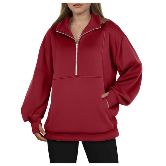 Futezty Women Casual Striped Half Zip Up Drop Shoulder Sweatshirt Oversized Long Sleeve Pullover Tops with Pockets