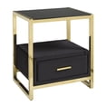 thumbnail image 3 of Brassex Adam Table de nuit moderne luxe pour chambre avec dessus en verre, tiroir rembourré et structure en métal doré, noir/or, 3 of 6