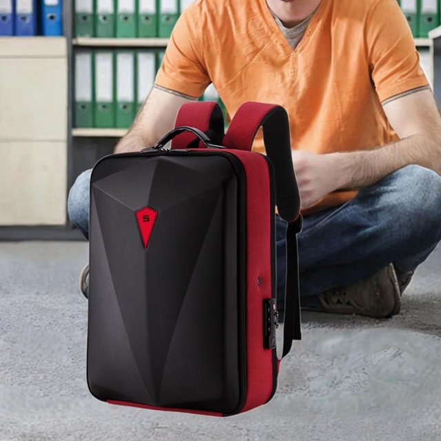 Mochila para ordenador portátil de 17,3 pulgadas para hombre, bolso para ordenador portátil con cerradura de combinación de 3 dígitos Rojo