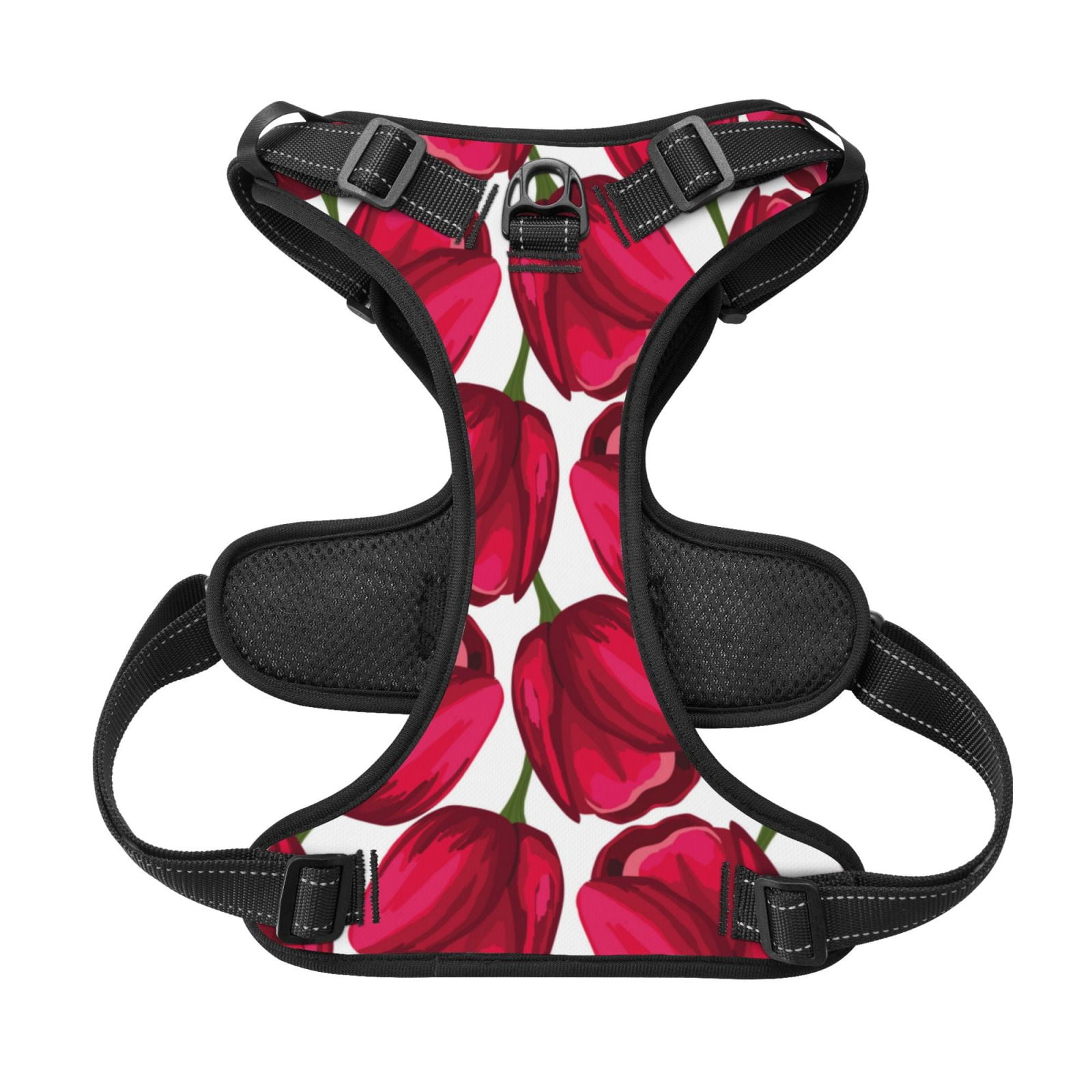 Kdxio Tulips Flowers Print No Pull Dog Harness Adjustable Reflective Oxford Easy Control Medium Large Dog Harness for Training and Everyday-Small