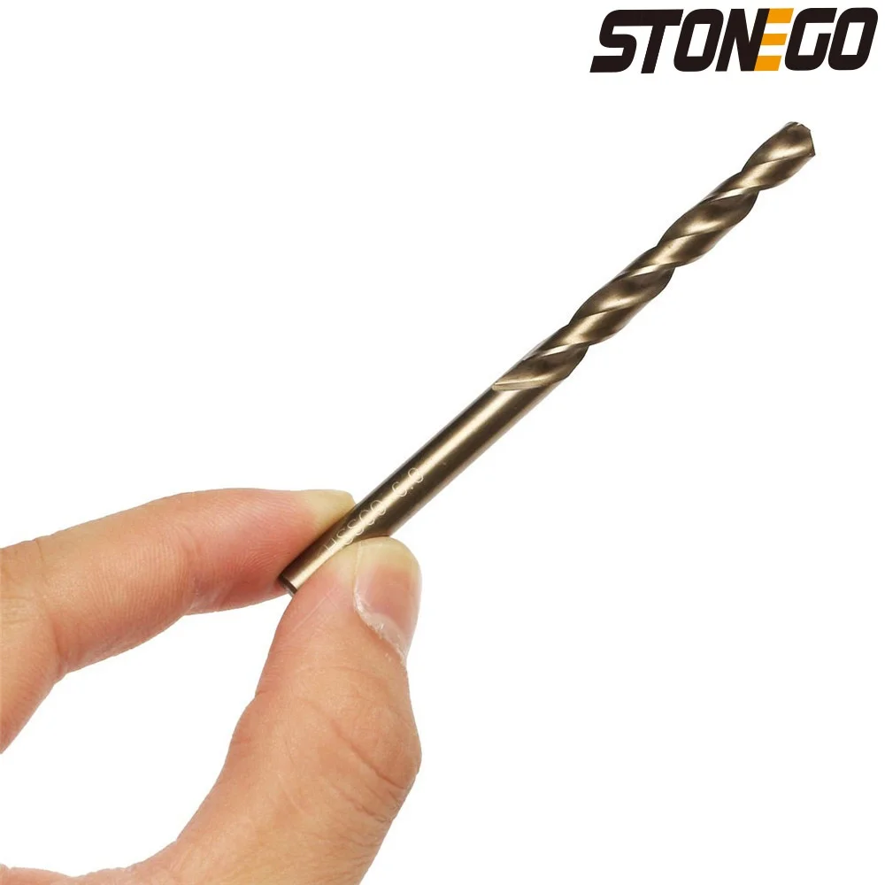 STONEGO 15PCS Cobalt Drill Bits Set - 1.5-10mm M35 HSS Co Steel, Straight Shank Twist Drill Bits for Precision Metal and Woodworking Projects, High Durability and Sharpness