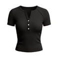 thumbnail image 5 of Dagugfen Womens Henley Shirts Short Sleeve Notch V Neck Button Ribbed Knit Tops Slim Fitted Stretchy Summer Casual Tee Shirts, 5 of 6
