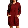 thumbnail image 3 of Busydd Hooded Sweatshirt Dress for Women with Kangaroo Pocket Casual Solid Color Drawstring Fall Dress Comfy Fashion Long Sleeve Dresses M, 3 of 6