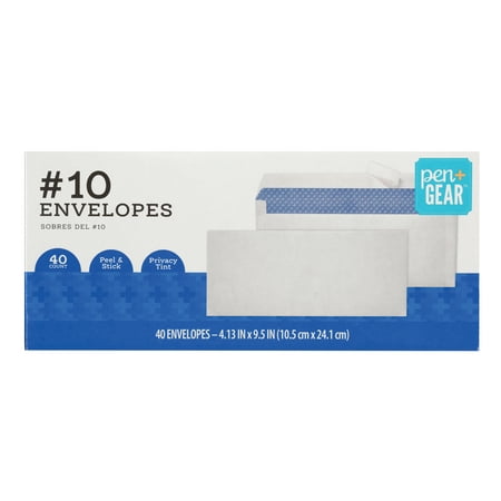 Pen+Gear #10 Business Envelopes, 20 lb. White, Privacy Tint, 4-1/8 inX 9-1/2 in, Peel & Stick, 40-Count