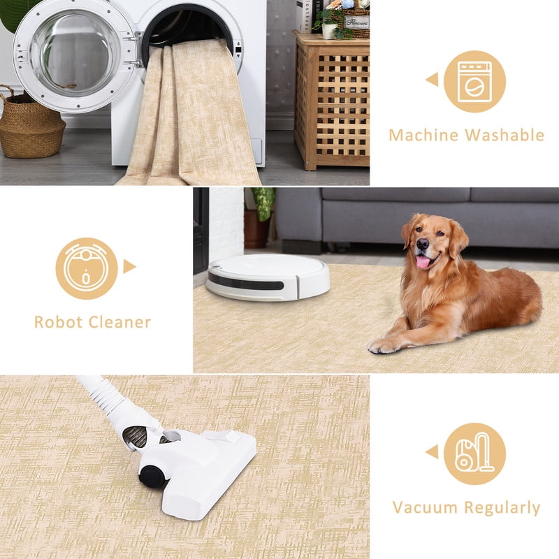 5x7 Machine Washable Area Rug for Living Room Non-Slip Stain Resistant Modern Abstract Area Rug Contemporary Solid Throw Rug for Dining Room, Beige