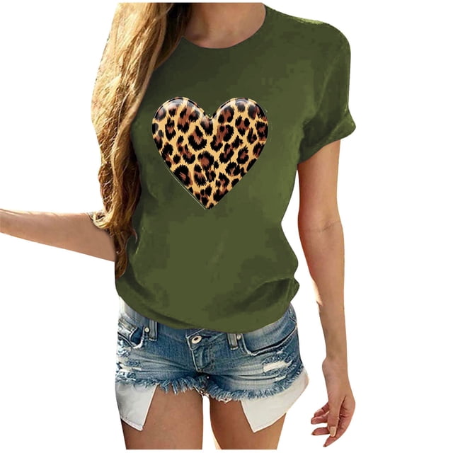 Camisetas de Manga Corta para Mujeres, Camiseta de Cuello Redondo Impresa de Moda, Primavera Y Verano Casual