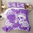thumbnail image 2 of Castle Fairy Spooky Rose Bloom Quilt King,Boho Crowned Skull King Coverlet Set,Violet White, 2 of 7