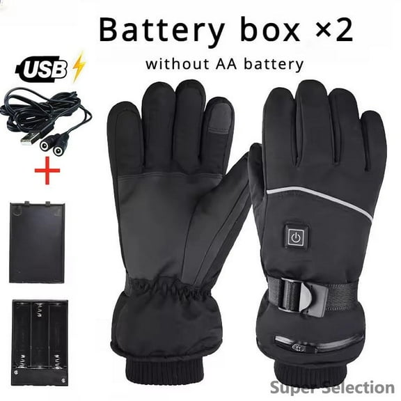 Rechargeable Heated Gloves For Men And Women, 3-Temperature Heating, Waterproof Thermal Motorcycle Gloves With Touchscreen Fingertips, Winter Warm Snowmobile Skiing Cycling Gloves,AA and Usb,Medium