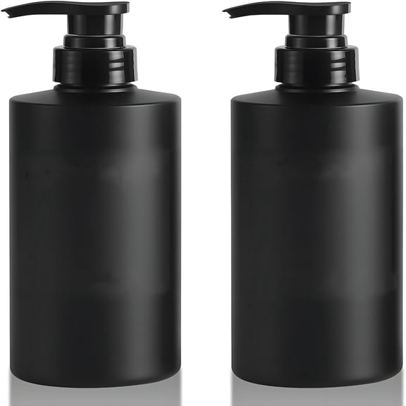 acdanc 2 Pack Black Plastic Soap Dispenser Pump Bottles with Waterproof Label for Bathroom Kitchen, Empty Refillable Liquid Container, 16 Oz