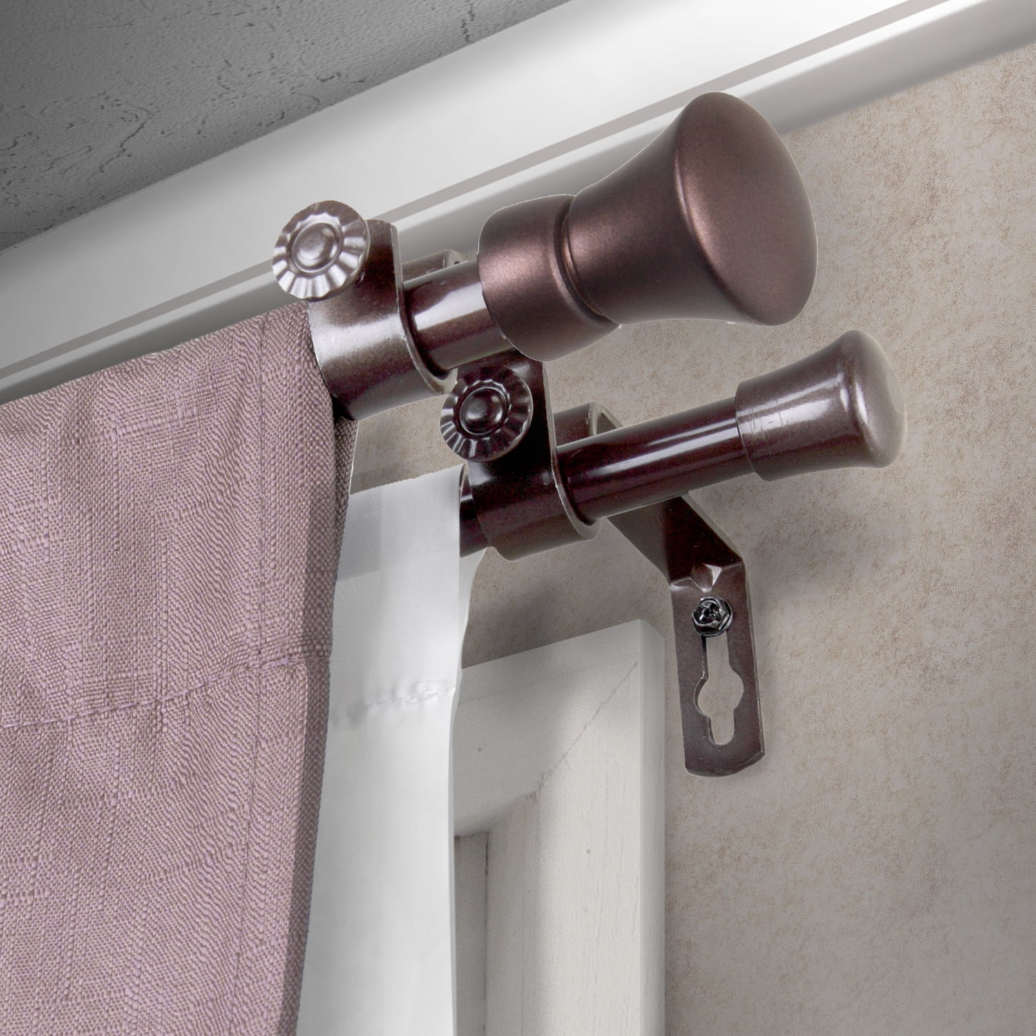 Central Design Products Steel 0.62" Modern Double Curtain Rod, Brown
