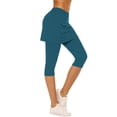 thumbnail image 2 of LEKWK Skirted Leggings for Women Solid High Waist Capri Leggings 2 in 1 Modest Yoga Pants Stretchy Gym Leggings Athletic Workout Tennis Golf Skorts, 2 of 6
