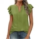 thumbnail image 1 of Camiseta de Corta con Cuello en V y Estampado de Hojas de para Mujer, Color Verde S, 1 of 9