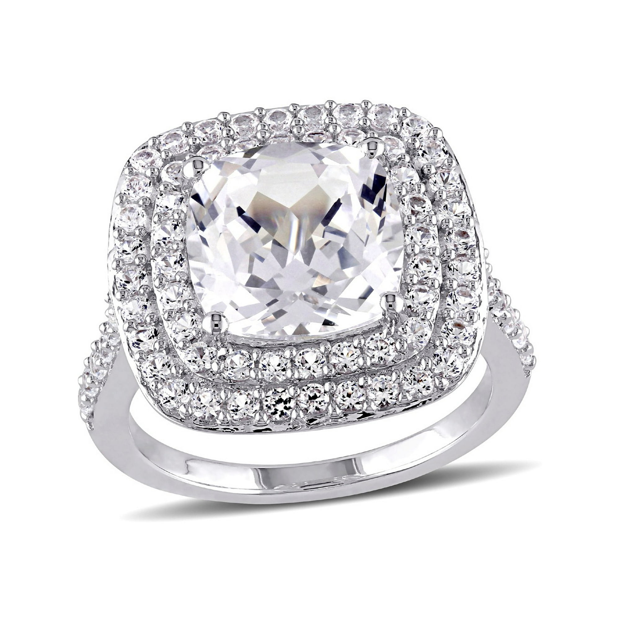 Cushion Cut Created White Sapphire 7 1 Carat Ctw Double Halo