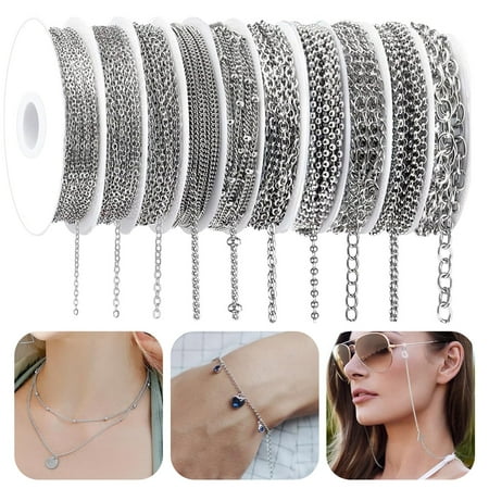 TSV 78.7 Feet 10 Rolls Stainless Steel Necklace Chains Bulk for Jewelry Making, Necklace, Bracelet, DIY Crafts