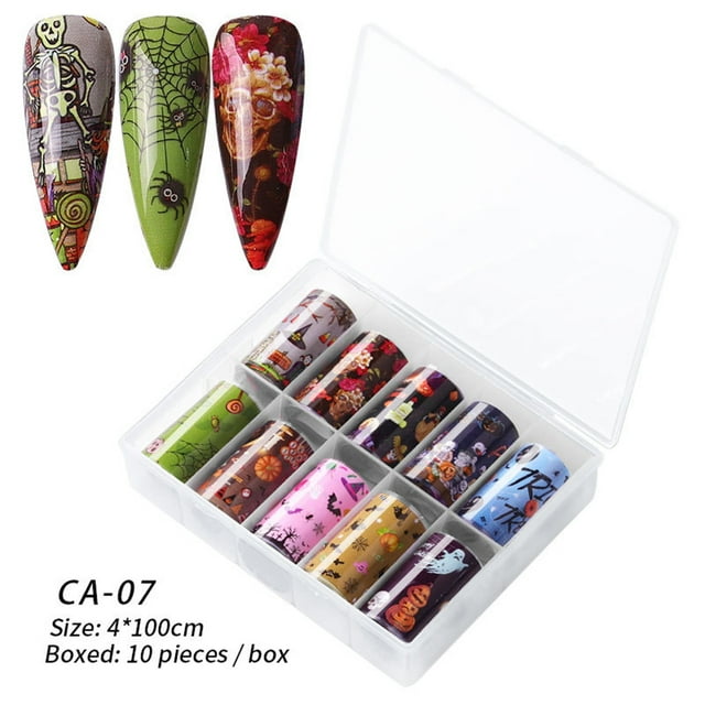 Caja de 10 rollos de pegatinas de uñas con marca de agua transferible para Halloween Labymos pegatinas de uñas
