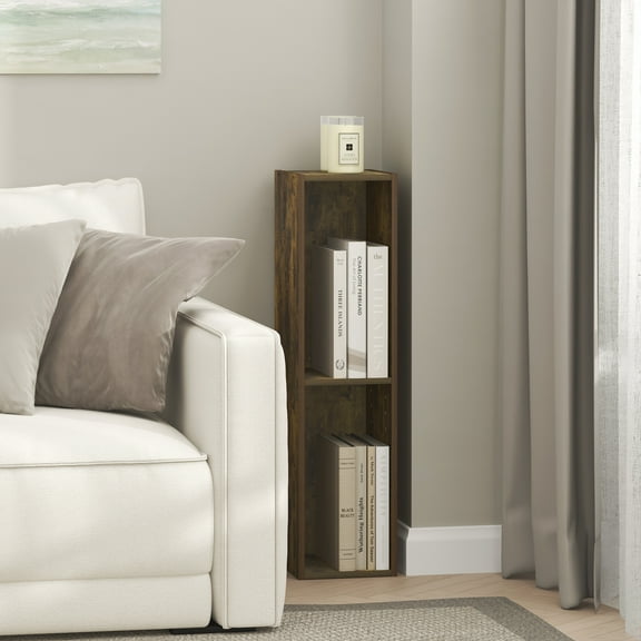Furinno FULDA 3-Tier Narrow Bookshelf 8-In Width Storage Shelf Amber Pine