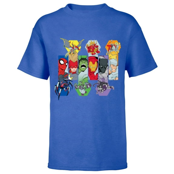 Marvel Mech Strike: Mechasaurs Avengers Heroes and Mechs - Short Sleeve T-Shirt for Kids - Customized-Royal