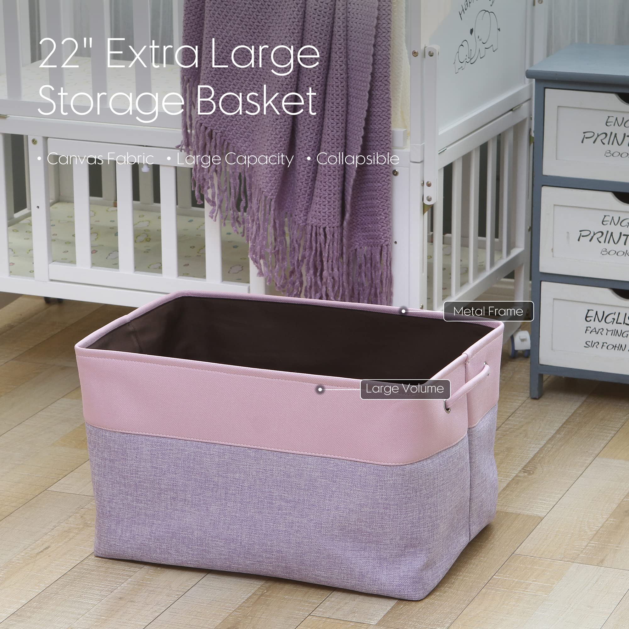 Sea Team Large Canvas Storage Baskets, Collapsible Organizer with