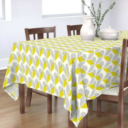 

Cotton Sateen Tablecloth 90 Square - Dots Geometric Mid Century Mod Table Chevron Modern Retro 1950S Chartreuse Gray Look Circles Print Custom Table Linens by Spoonflower