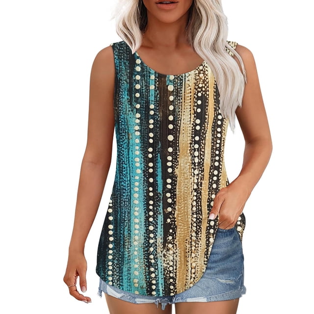 UPPADA Débardeur Graphique pour Femmes Été Col Rond Ample Sans Manches Tunique Fluide Décontractée Plage Multicolore,4TG