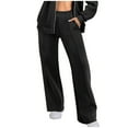 thumbnail image 2 of Makaor Sweatpants for Women Wide Leg with Pockets Wide Leg Solid Baggy Fleece Loose Trousers with Elastic Waist Black M, 2 of 6