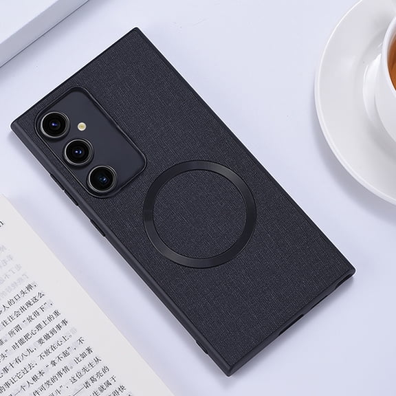 For Samsung Galaxy S22 Plus Matte Case [Compatible with Magsafe] Soft TPU Bumper   PU Leather Cloth Textured Back Ultra-Thin Business Shockproof Soft Drop Protective Case,Black