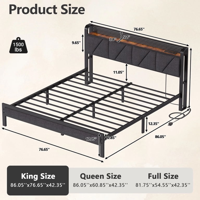 Satifur King LED Bed Frame, Storage Headboard & Charging photo 5