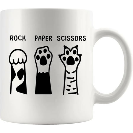 

Rock Paper Scissors Cat Gifts for Cat Lover Girlfriend Boyfriend Sister Brother Friend Cat Owner Cat Mom Dad Cat Paw Ceramic Mug 11 oz White